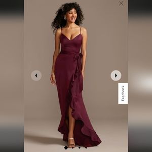 spaghetti strap crepe ruffle bridesmaid dress David's Bridal